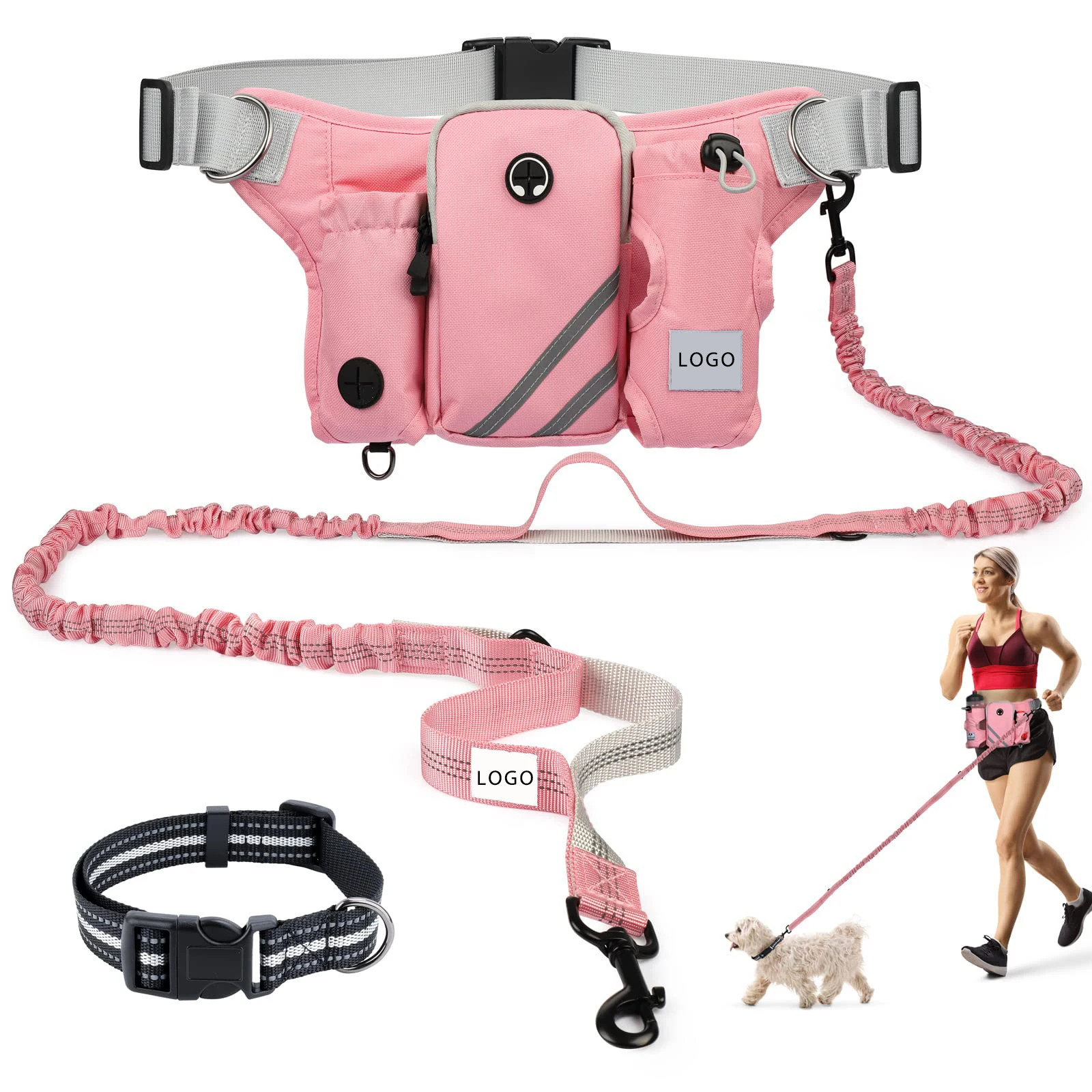 Reflective Stitching Leash Adjustable Retractable Handsfree Dog Leash