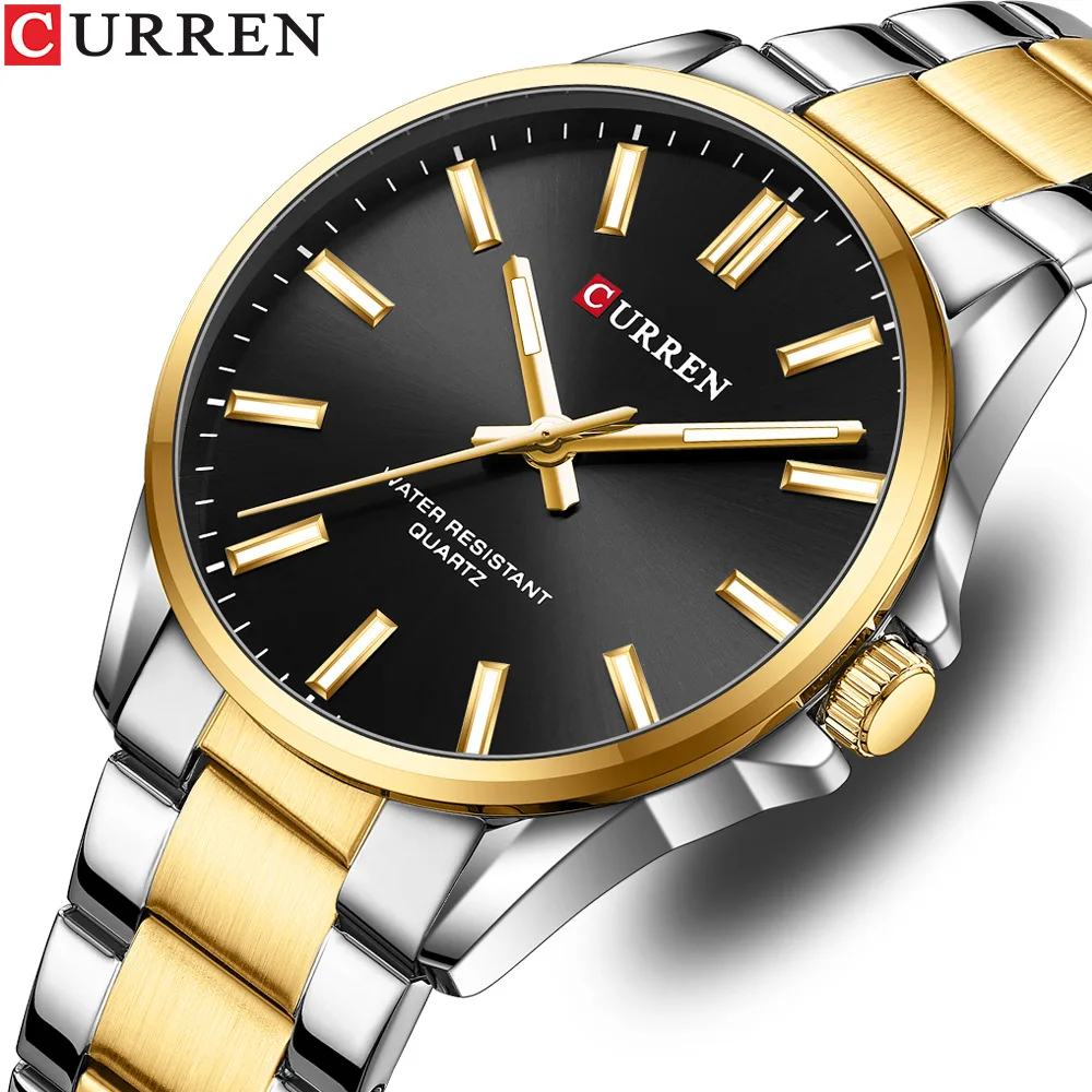 2023 New CURREN 9090 Fashion Simple Watches for Men Business Quartz Luminous Hands Wristwatches Stainless Steel Sport Watch