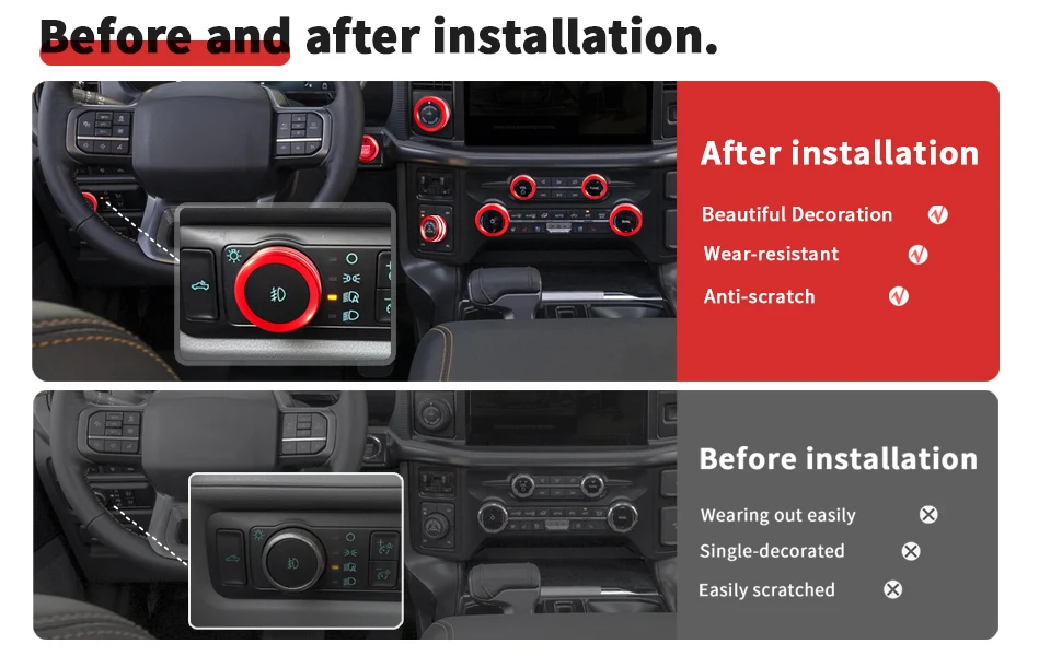 For Ford F150 Accessories & Super Duty F250 F350 F450 9pcs Aluminum Alloy Knob Cover Trim Set