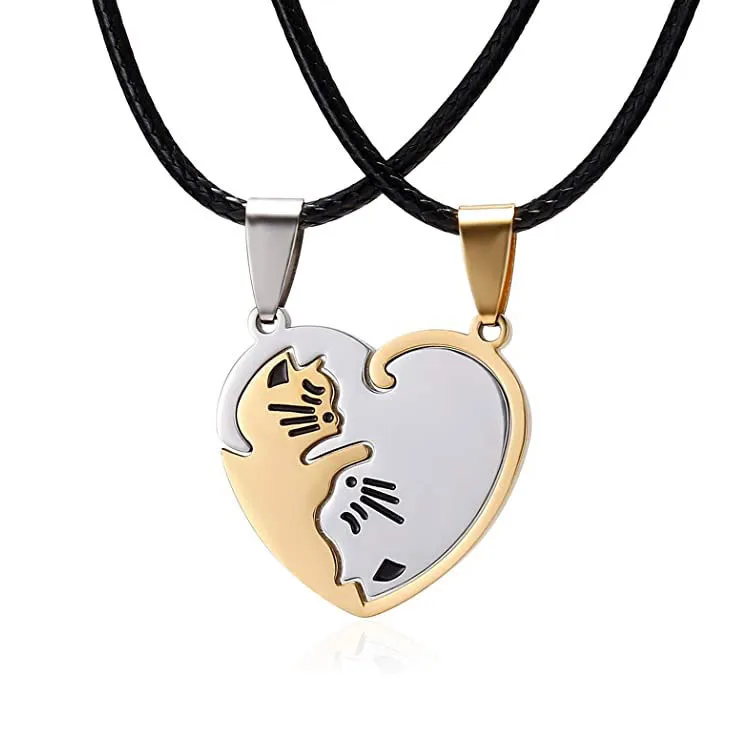 Cute Hug Cat Couple Necklace Stainless Steel Love Heart Round Yin Yang Pendant  Necklaces For Women Men Jewelry Bff Gift - Necklace - AliExpress