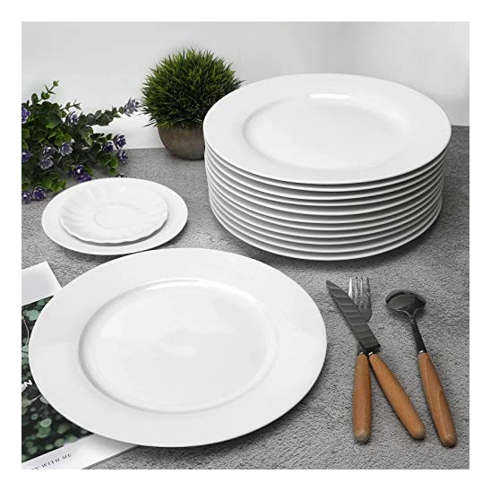 LIANYU Set Stoviglie In Gres Porcellanato 12 Pezzi Per 4 Persone | Piatti E Ciotole Bianco Neve, Adatti A Microonde E Lavastoviglie