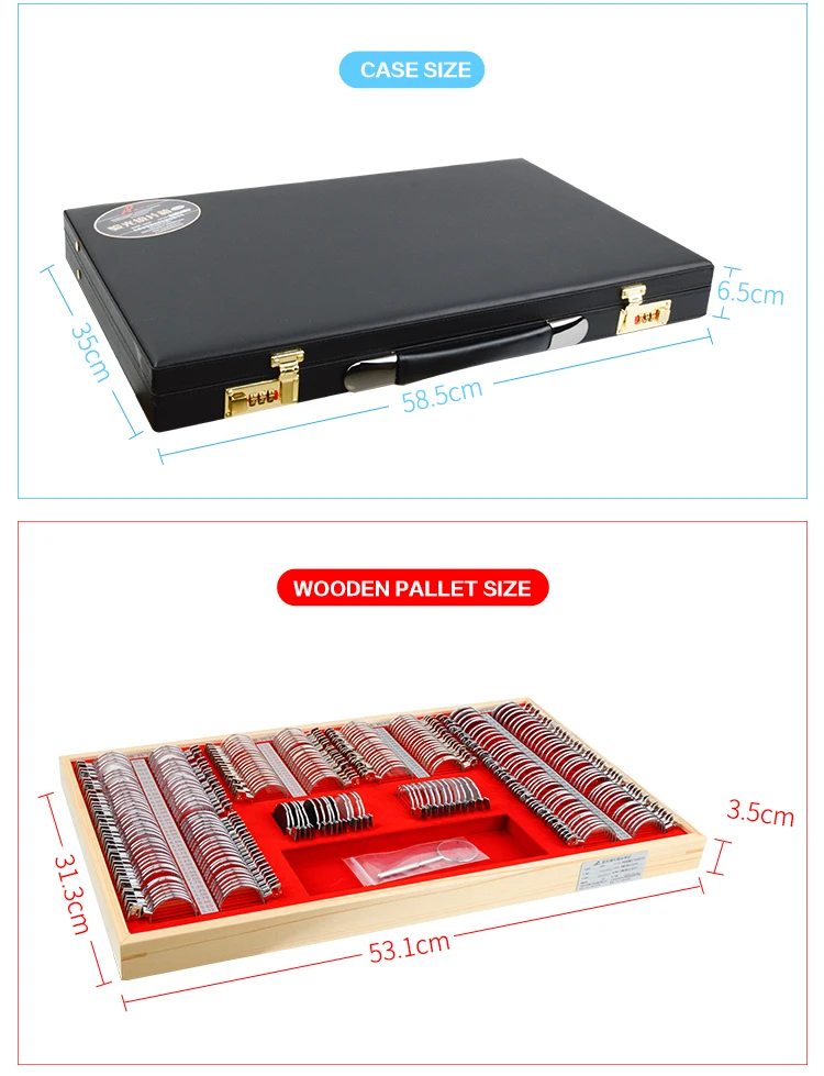 266 Trial Lens Set Optical Kit PU Case Metal Rim Grade AChina Factory A Grade Lens Case High Quality Optometry Equipment Optical Metal Rim Prism Trial Lens Set