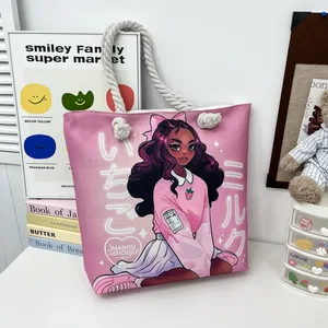 New All-match Tote Bag Women's Portable Shopping Bag Woman Print Thick Rope Large Capacity Beach Bag