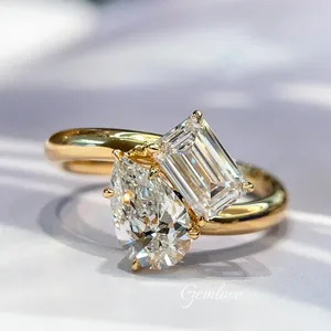 Custom 18K Gold Engagement Ring, 2x1CT Lab-Created Diamonds, 4.044g IGI Certified Wedding Jewelry