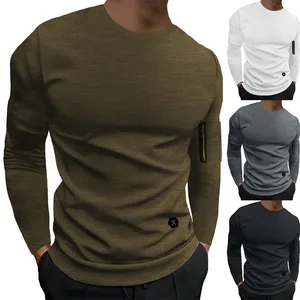 Autumn Men's Round Neck Long Sleeved Arm Zipper Fashionable Casual T-shirt