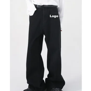 Street Style Oversized Dark Blue Fashion Denim 100% Cotton Washed Straight Wide Leg Plus Size Men Baggy Jeans Pants