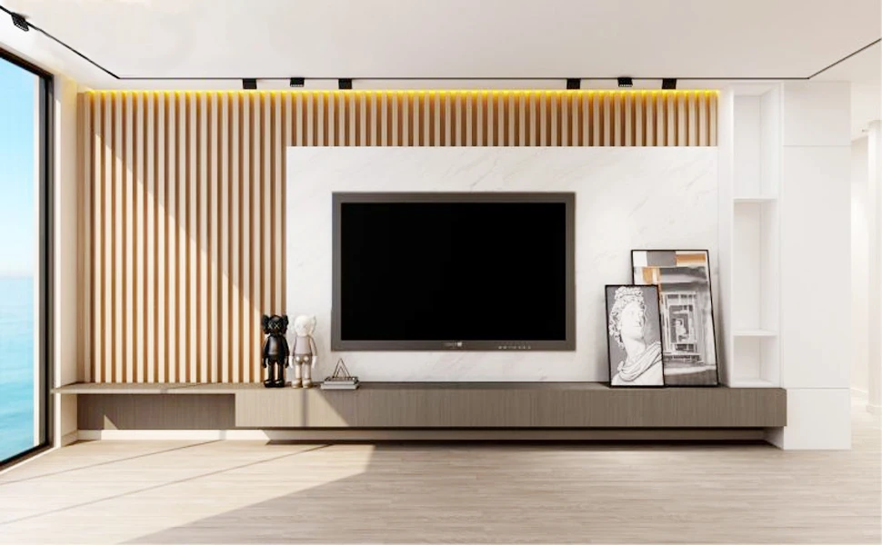 Modern 3D White Oak Fluted Acoustic Wood Slat Wall Panel Sound Absorbing Interior Wall Decor for Hotel & Hospital Ceiling Wall factory