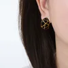 Weights black enamel gold earrings