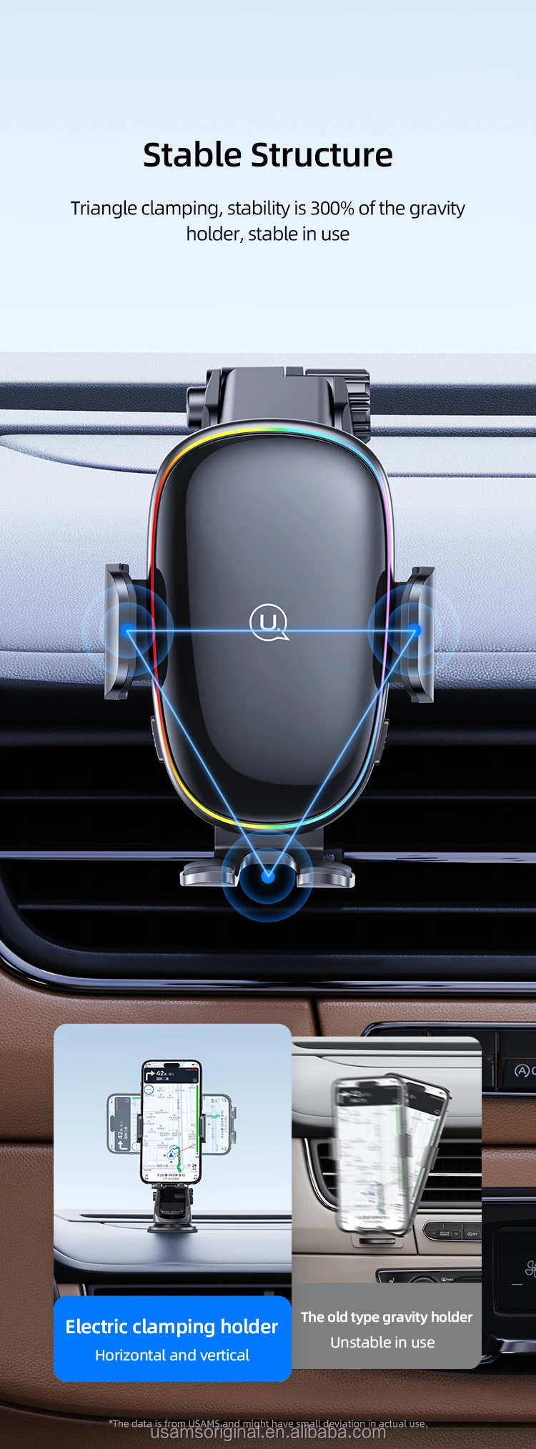 Cd187 Usams 15w Wireless Charging Car Holder With Colorful Light For