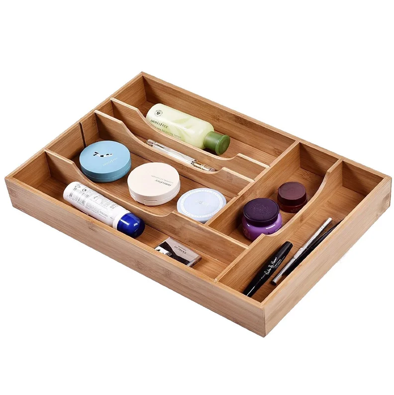 Bamboo Kitchen Drawer Organizer Silverware Organizer and Cutlery Tray with Grooved for Flatware and Kitchen Utensils