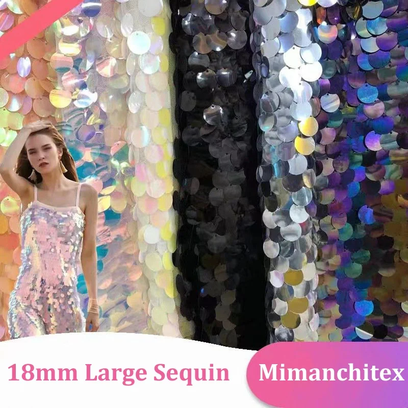 RTS 18mm Rainbow Spangle Iridescent Large Reversible Embroidery Sequin Fabric for Evening Dress