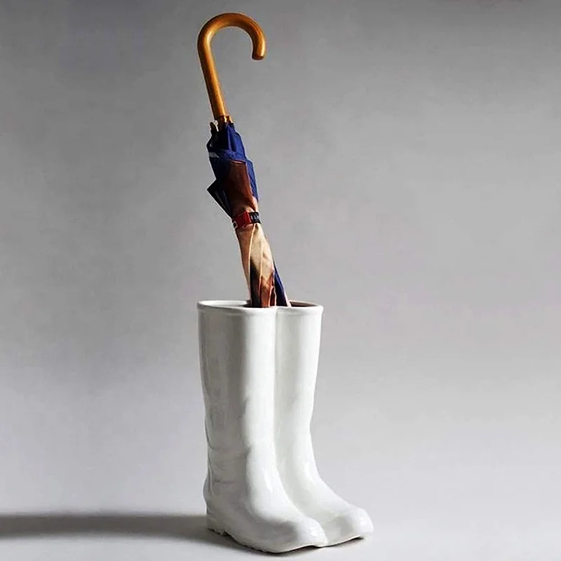 Custom Factory Direct White Boot Shaped Umbrella Stand Ceramic Umbrella Holder for Home Decor