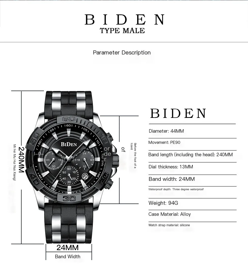 BIDEN 0157 Relógios Esportivos Moda Aço Inoxidável Strap Quartz Relógios De Pulso Cronógrafo Calendário Top Brand Relógio De Luxo para Homens