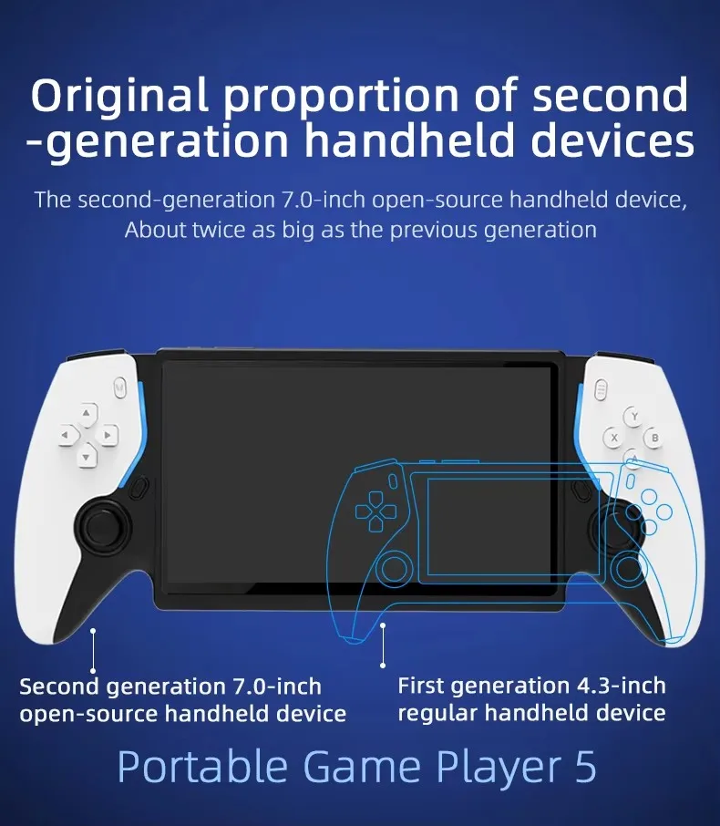 New 7 Inch Dual Joystick Retro Handheld Game Console Open-Source System 30+ Emulators RGB Light TV Out & 2-Player Support