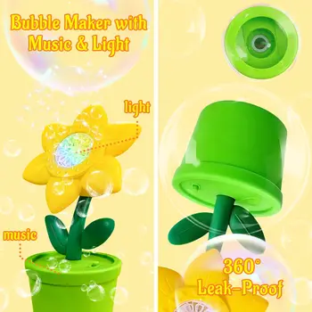 Zonnebloem Bubble Machine, Automatische Bubble Machine met muziek en licht, Bellenblaasmachines met 2 flessen vloeistof, babyleuk badspeelgoed voor kinderen, jongens, meisjes, baby's Zonnebloem Bubble Machine, Automatische Bubble Machine met muziek en licht, Bellenblaasmachines met 2 flessen vloeistof, babyleuk badspeelgoed voor kinderen, jongens, meisjes, baby's