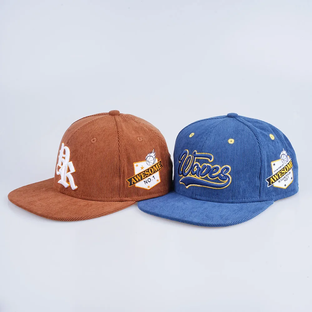 Custom 3d Embroidery Logo Unstructured Corduroy Snapback Cap Corduroy ...