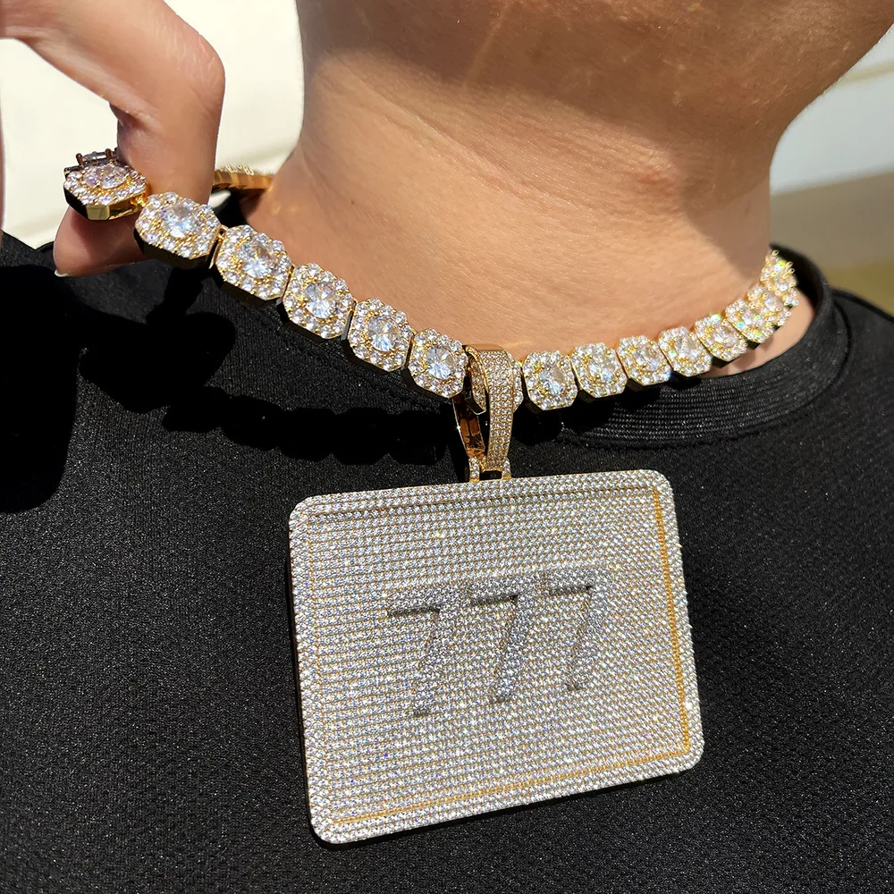Customizable Name Letters Men Hip Hop 8cm Rectangle Full Iced CZ Diamond Pendant Necklace Big Size Link Chain
