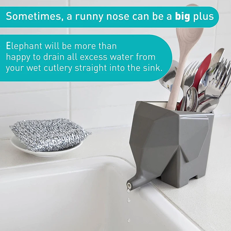 Cutlery Racks Giant And Cute Fun Plastic Elephant Sink Cutlery Toothbrush Storage Box Drain Rack 