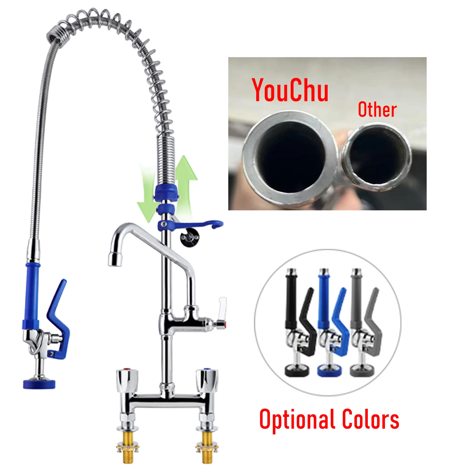 Dual Handle Short-Height Kitchen Deck Mounted Faucet Easy-Install Brass SUS304 Tube Spring Action Adjustable Pre-Rinse Unit 2