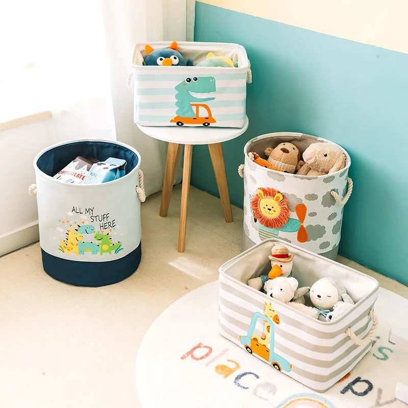 Round Kids Laundry Basket Cute Animal Pattern Toy Storage Canvas Hamper ...