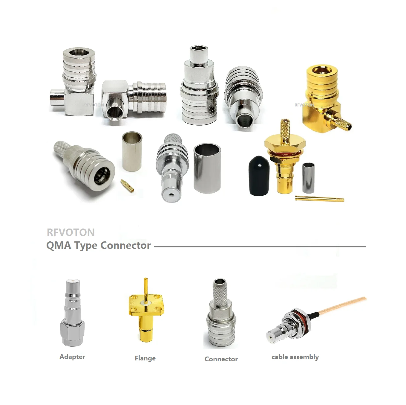 QMA Male Female Plug Crimp Connector Adapter Bulkhead Right Angle RG58/RG400/RG142/RG223/LMR200/LMR240 SMA N RF Coax Connector manufacture