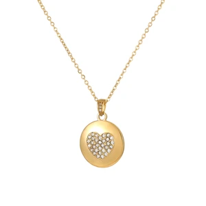 Wholesale Trendy Stainless Steel Zirconia Heart-Shaped Link Chain Pendant Necklace for Anniversary