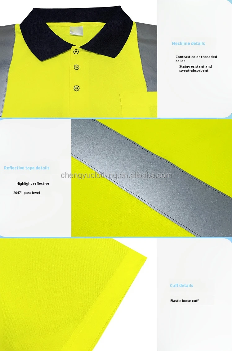 Wholesale quick dry hi vis polo shirts with reflective tape men summer uniform polo shirt quality cu