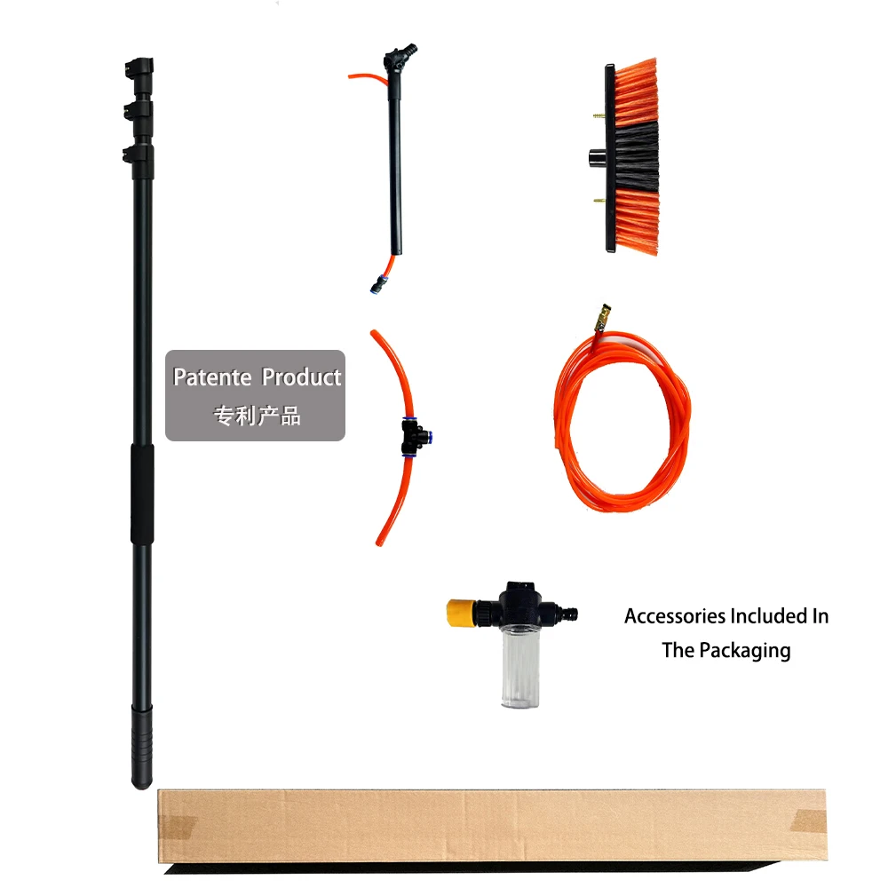Qiyun 4.4m Solar Panel Window Cleaning Washing With Soap Dispenser Aluminum Water Fed Pole Brush With Telescopic Pole