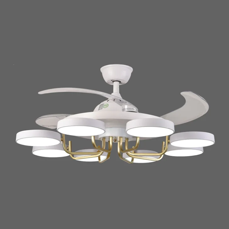 Indoor Decoration Bedroom Glass Cover 3 Pieces ABS Leaf LED Ceiling Fan Light