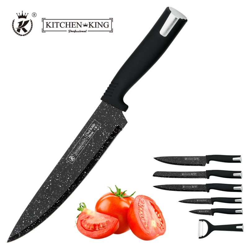 Kitchen King Professional Marble Coating Knife Set 6 Pcs - BLACK