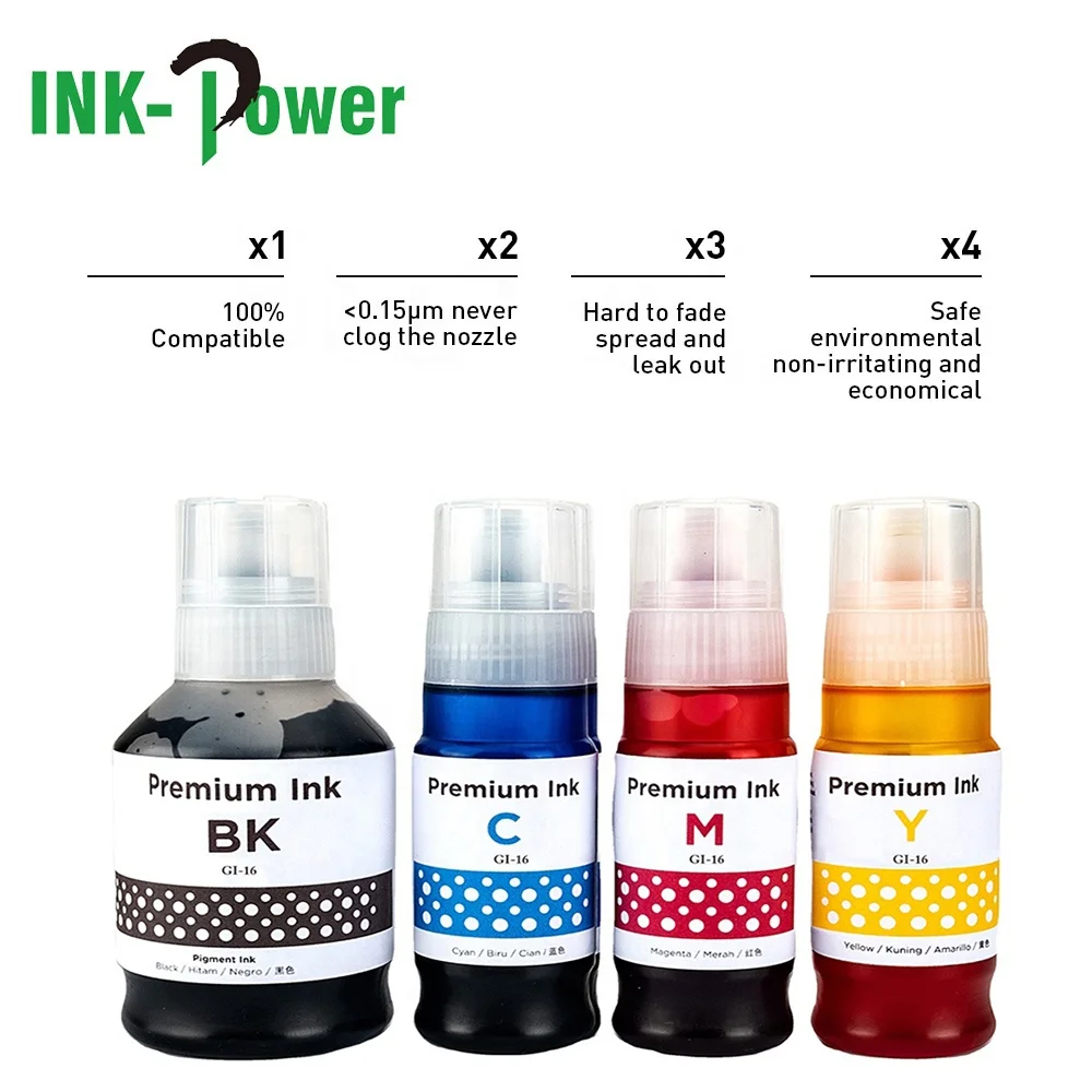 Ink-power Gi 16 Gi16 Gi-16 Premium Kompatibel Warna Jumlah Besar Tinta Isi  Ulang Botol Berbasis Air Untuk Pencetak Canon Maify Gx6010 Gx7010 - Buy  Inkjet Warna Untuk Ep Cetak Tinta Bk,Hitam Tinta