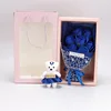 Pink card box with 7 roses bouquet orchid
