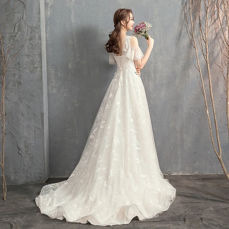 2020 a Line Designer Backless  Applique Wedding Gowns French Looks Slim and Light Wedding Dresses