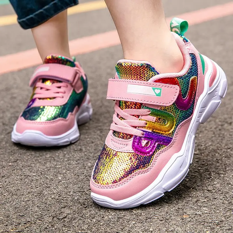 
 Блестящие Детские модные туфли с блестками розовые стильные туфли для девочек кроссовки  