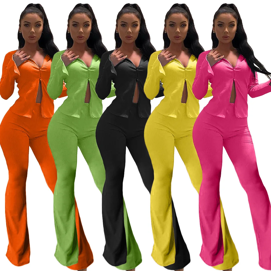 Split Sleeve Tight Bell-bottom Pants 