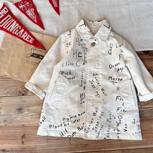 Customized Japanese-style Children's Clothing Vintage Graffiti Windbreaker with Fully Printed Letters Clothes for Kids