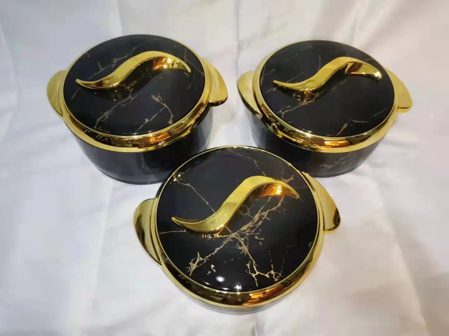 Marbling White Hot Food Container Golden Trim Luxury Lunch Box