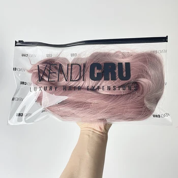 Professional Custom Logo Plastic PVC Zipper Pouch Wig Shipping Storage Bag Hair Extension Packaging Bags For Wigs