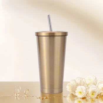 Hot sale 304 stainless steel straw 500ml double-layer portable coffee cup outdoor car thermos cup carge capacity coffee cup