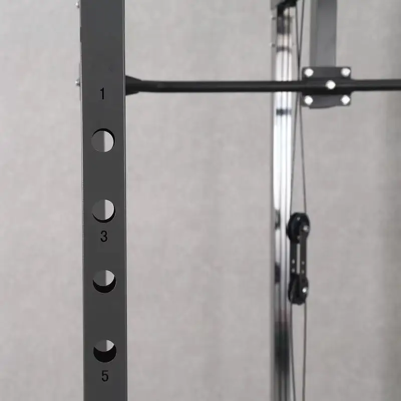 Rising Fitness Power Rack Combo Steel Squat Rack Power Cage Smith Machine with Lat Pulldown Attachment for Training