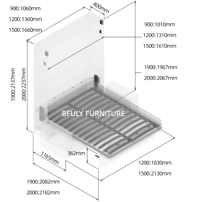 Manual Vertical Murphy Bed Hardware Kit Space Saving Folding Wall Bed