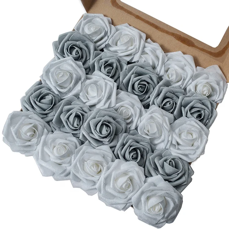 IPOPU Rose Bianche Fiori Artificiali Teste Bulk, 25 Pezzi