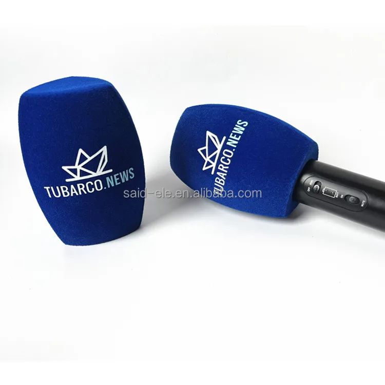 Custom Design High Density Sound Absorbing Wind Resistant Polyurethane Microphone Foam with logo Printed for Outdoor Interview