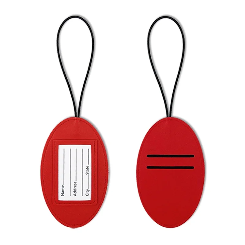 Cross-border Spot Solid Color Thickened PU Leather Boarding Pass Elastic Lanyard Oval Luggage Tag Signature Paper Card