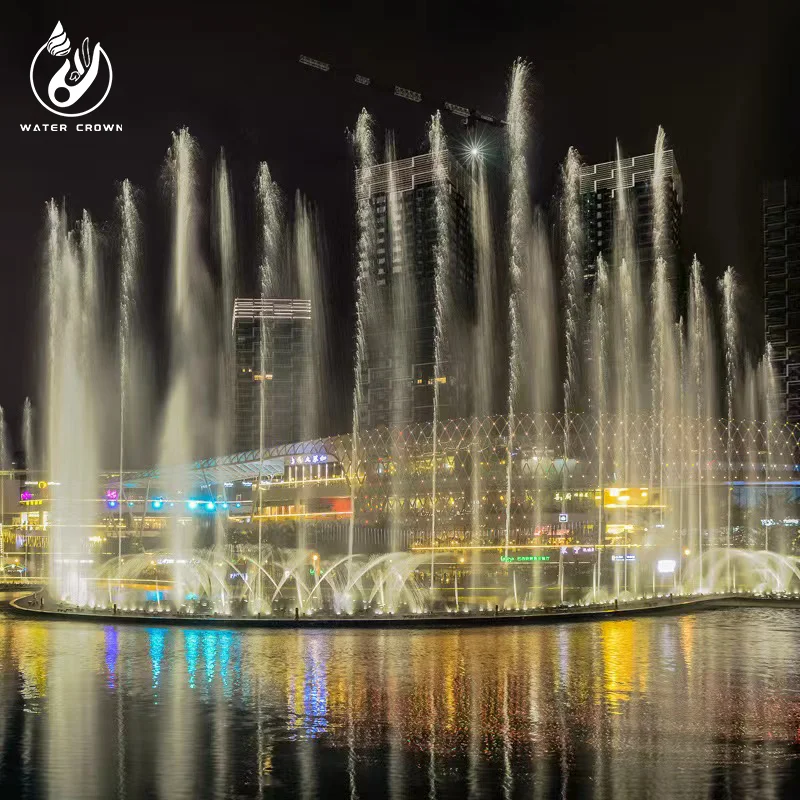 Fontaine extérieure musicale moderne populaire et durable en acier inoxydable argenté Water Crown, dimensions personnalisables, grande arroseuse pour jardin