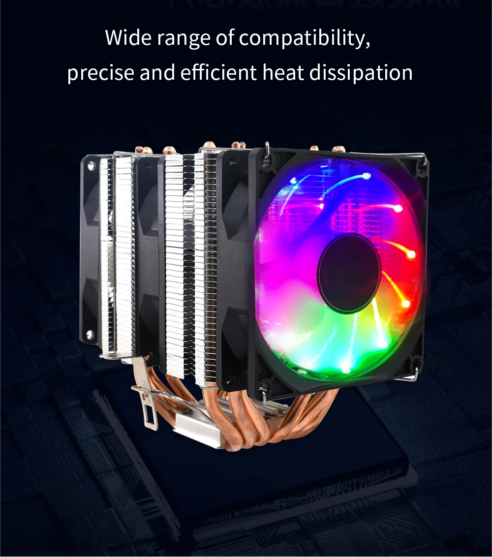 4 Pin PWM RGB Cooling Fan 6 Heat Pipes PC Radiator for Intel LGA 1150 ...