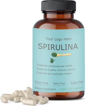 Spirulina Capsules Green Superfood Dietary Supplement 120 Capsules Supports Heart Cells Energy private label logo customization