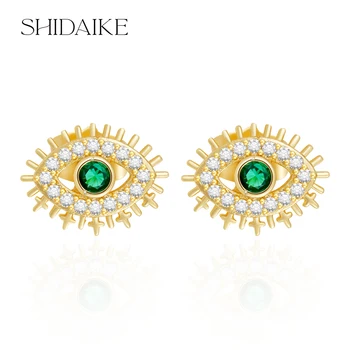 Popular Vintage 18K Gold Plated Brass Earrings Trendy Joker & Devil's Eye Design with Diamond Zircon Small Copper Alloy Jewelry