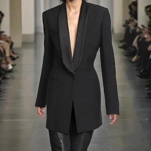 High-quality Boutique Wholesale Fashion Casual Black Women's Suit 2024 New V-neck Pleated Backless Short Blazers Ladies Women