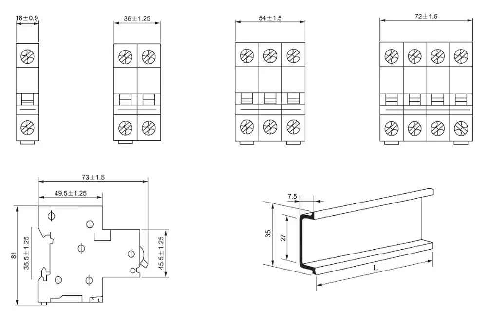 DB1-63Z DC MCB 6A 10A 16A 20A 25A 32A 40A 50A 63A 1P 2P 3P 12V 24V 36V 48V 60V 250V 500V 1000V Solar PV DC Mini Circuit Breaker